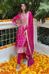 Gopi Vaid_Pink Anarkali Tussar Embroidery Zari Thread Aarohi Work Set  _at_Aza_Fashions