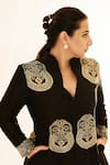 Gopi Vaid_Black Tussar Embroidery Zari Thread Aadhya Jacket Anarkali And Pant Set _at_Aza_Fashions