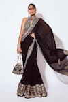 Buy_Gopi Vaid_Black Blouse Tussar Silk Border Pre-draped Saree With Bralette _at_Aza_Fashions