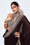Gopi Vaid_Black Blouse Tussar Silk Border Pre-draped Saree With Bralette _Online_at_Aza_Fashions
