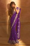 Buy_Gopi Vaid_Purple Blouse Tussar Silk Yamini Pre-draped Saree With Bralette  _at_Aza_Fashions