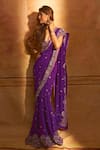 Shop_Gopi Vaid_Purple Blouse Tussar Silk Yamini Pre-draped Saree With Bralette  _at_Aza_Fashions