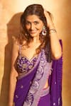 Gopi Vaid_Purple Blouse Tussar Silk Yamini Pre-draped Saree With Bralette  _Online_at_Aza_Fashions