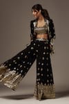 Gopi Vaid_Black Cotton Silk Embroidery Thread Blazer Shawl Collar Marrakesh Sharara Set_Online_at_Aza_Fashions