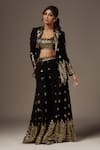 Buy_Gopi Vaid_Black Cotton Silk Embroidery Thread Blazer Shawl Collar Marrakesh Sharara Set_Online_at_Aza_Fashions