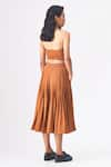 Shop_CROSS A LINE_Brown Spun Woven Cotton Linen Deborah Pleated Skirt  _at_Aza_Fashions