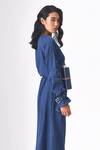 Buy_CROSS A LINE_Blue Spun Woven Cotton Linen Solid Round Kelly Dress  _Online_at_Aza_Fashions