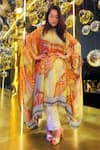 Buy_Aseem Kapoor_Green Tunic Natural Crepe Printed Ambi Ritu Kaftan And Trouser Set _at_Aza_Fashions