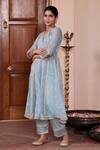 Shop_Mulmul_Blue 100% Pure Mulmul Embroidered Gota Vamsi Anarkali And Pant Set _at_Aza_Fashions