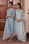Shop_Mulmul_Blue 100% Pure Mulmul Embroidered Gota Vamsi Anarkali And Pant Set _Online_at_Aza_Fashions
