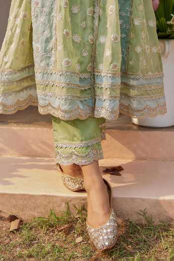 Panya Organza Green Anarkali Kurta Set