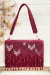 Buy_Kainiche by Mehak_Maroon Bead Embellished Tasselled Box Bag_at_Aza_Fashions
