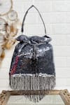 Buy_Kainiche by Mehak_Grey Cut Dana And Sequin Embellished Tasselled Potli Bag _at_Aza_Fashions