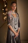 Shop_Seema Gujral_Black Georgette Embroidery Silver Floral Crystal Kurta Sharara Set  _at_Aza_Fashions