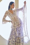 Shop_Seema Gujral_Purple Net Embroidered Sequin V-neck Floral Vine Peplum Sharara Set  _at_Aza_Fashions