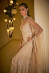 Buy_Seema Gujral_Beige Net Embroidered Sequin V-neck Stripe Kurta Sharara Set  _Online_at_Aza_Fashions