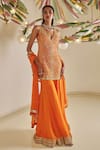 Buy_Seema Gujral_Orange Georgette Embroidered Gotapatti V-neck Kurta Sharara Set  _at_Aza_Fashions