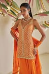 Shop_Seema Gujral_Orange Georgette Embroidered Gotapatti V-neck Kurta Sharara Set _at_Aza_Fashions