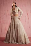 Roqa_Ivory Net Sequin Embroidery Crop Jacket Wide Collar Aiden Bloom Lehenga Set_Online_at_Aza_Fashions