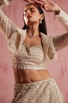 Buy_Roqa_Ivory Net Sequin Embroidery Crop Jacket Wide Collar Aiden Bloom Lehenga Set_Online_at_Aza_Fashions