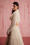 Roqa_Ivory Net Sequin Embroidery Crop Jacket Wide Collar Aiden Bloom Lehenga Set_at_Aza_Fashions