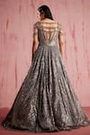 Shop_Roqa_Silver Net Beads, Sequins Round Neck Amber Metallic Embellished Gown _at_Aza_Fashions
