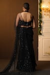 Shop_Sanjana Reddy Designs_Black Georgette Feathers, Embroidery Fish Cut Pre-draped Saree With Blouse_at_Aza_Fashions