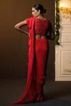 Shop Sanjana Reddy Designs Red Georgette, Silk Cut Work, Border Embroidered Pre-draped Saree With Blouse at Aza Fashions Shop_Sanjana Reddy Designs_Red Georgette, Silk Cut Work, Border Embroidered Pre-draped Saree With Blouse_at_Aza_Fashions