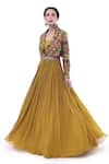 Buy_Onaya_Yellow Georgette Embellished Mirror Lapel Collar Gown With Jacket _at_Aza_Fashions