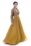 Onaya_Yellow Georgette Embellished Mirror Lapel Collar Gown With Jacket _Online_at_Aza_Fashions