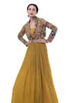 Buy_Onaya_Yellow Georgette Embellished Mirror Lapel Collar Gown With Jacket _Online_at_Aza_Fashions