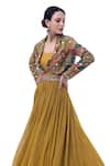 Shop_Onaya_Yellow Georgette Embellished Mirror Lapel Collar Gown With Jacket _Online_at_Aza_Fashions