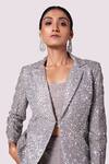 Onaya_Grey Silk Embellished Sequin Lapel Collar And Cutdana Embroidered Blazer Pant Set_Online_at_Aza_Fashions