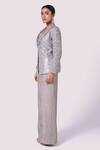 Buy_Onaya_Grey Silk Embellished Sequin Lapel Collar And Cutdana Embroidered Blazer Pant Set_Online_at_Aza_Fashions