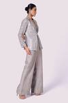 Shop_Onaya_Grey Silk Embellished Sequin Lapel Collar And Cutdana Embroidered Blazer Pant Set_Online_at_Aza_Fashions
