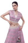 Shop_Onaya_Pink Chiffon Embellished Mirror V Neck Printed Crop Top And Skirt Set _Online_at_Aza_Fashions