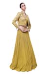 Buy_Onaya_Gold Georgette Embellished Mirror Lapel Jacket Pleated Skirt Set _Online_at_Aza_Fashions