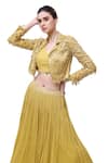 Shop_Onaya_Gold Georgette Embellished Mirror Lapel Jacket Pleated Skirt Set _Online_at_Aza_Fashions
