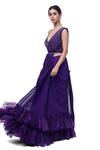 Onaya_Purple Georgette Embellished Cutdana V Pre-stitched Ruffle Saree With Blouse _Online_at_Aza_Fashions