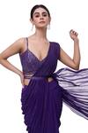 Shop_Onaya_Purple Georgette Embellished Cutdana V Pre-stitched Ruffle Saree With Blouse _Online_at_Aza_Fashions