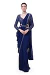 Buy_Onaya_Blue Georgette Embellished Cutdana Leaf Border Pre-stitched Saree With Blouse _at_Aza_Fashions