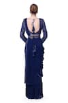 Shop_Onaya_Blue Georgette Embellished Cutdana Leaf Border Pre-stitched Saree With Blouse _at_Aza_Fashions