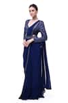 Onaya_Blue Georgette Embellished Cutdana Leaf Border Pre-stitched Saree With Blouse _Online_at_Aza_Fashions