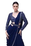 Shop_Onaya_Blue Georgette Embellished Cutdana Leaf Border Pre-stitched Saree With Blouse _Online_at_Aza_Fashions