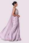 Buy_Onaya_Pink Crepe Embellished Mirror Border Pre-stitched Saree With Blouse _Online_at_Aza_Fashions