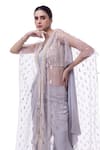 Shop_Onaya_Grey Moonga Silk Embellished Pre-stitched Pant Saree Set With Jacket  _Online_at_Aza_Fashions