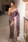 Buy_Sacred Weaves_Purple Katan Silk Handwoven Floral Jaal Paithani Banarasi Saree _at_Aza_Fashions