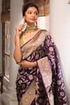 Shop_Sacred Weaves_Purple Katan Silk Handwoven Floral Jaal Paithani Banarasi Saree _Online_at_Aza_Fashions