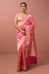 Buy_Sacred Weaves_Pink Katan Silk Handwoven Floral Jaal Paithani Sona Rupa Saree  _at_Aza_Fashions