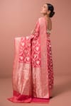 Shop_Sacred Weaves_Pink Katan Silk Handwoven Floral Jaal Paithani Sona Rupa Saree  _at_Aza_Fashions